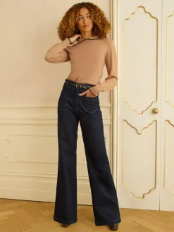 Hot Love & Roses Knitted Collar Jumper Camel Crochet Tipped