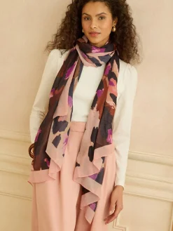 Love & Roses Chocolate and Pink Leo Print Lightweight Scarf^Women Hats, Gloves & Scarves|Hats, Gloves & Scarves
