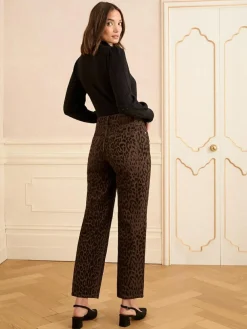 Love & Roses Chocolate Brown Leopard Print Flocked Crop Wide Leg Jeans^Women Jeans|Jeans