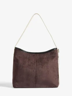 Clearance Love & Roses Woven Slouchy Tote Bag Chocolate Brown and Black