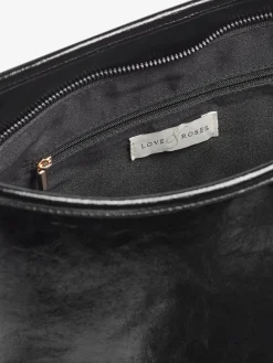 Clearance Love & Roses Woven Slouchy Tote Bag Chocolate Brown and Black