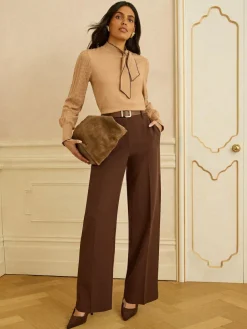 Sale Love & Roses Chocolate Brown Wide Leg Trousers
