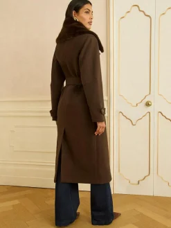 Love & Roses Chocolate Brown Fur Collared Wrap Coat