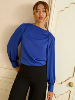 Love & Roses Long Sleeve Satin Cowl Neck Blouse^Women Blouses & Shirts