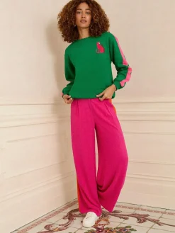 Love & Roses Green Leopard with Pink Stripe Crew Neck Jersey Sweatshirt^Women Nightwear|Hoodies & Sweatshirts