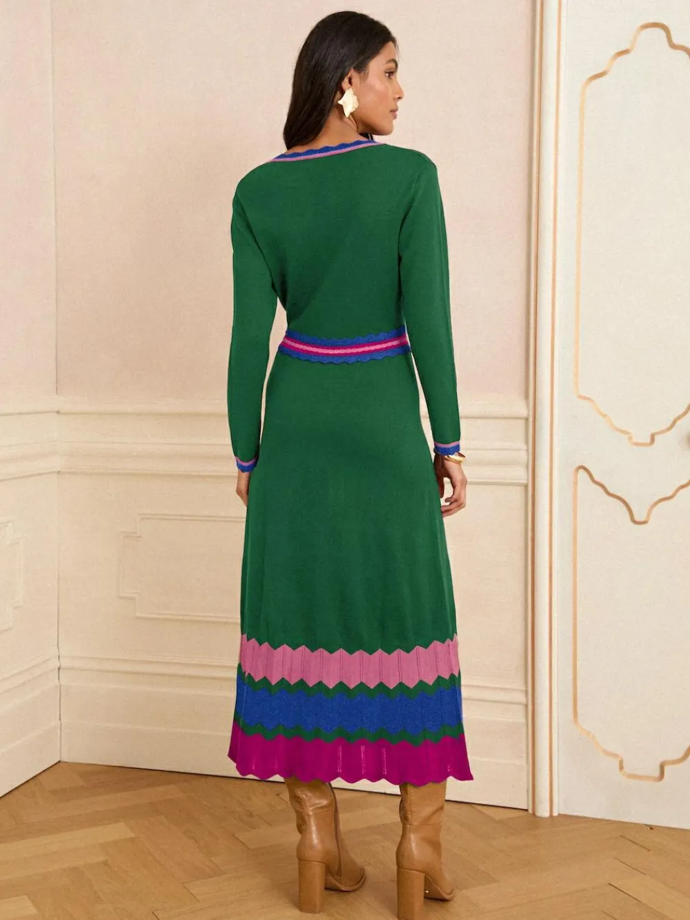 Hot Love & Roses Petite Notch Neck Knitted Midi Dress Green