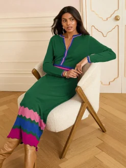 Hot Love & Roses Petite Notch Neck Knitted Midi Dress Green