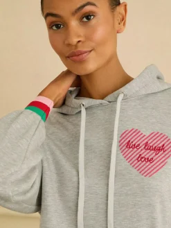 Online Love & Roses Jersey Loungwear Hoodie Grey Rainbow Tipped