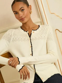 Clearance Love & Roses Ivory and Black Scallop Knitted Cardigan