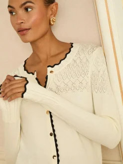 Clearance Love & Roses Ivory and Black Scallop Knitted Cardigan