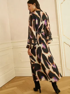 Love & Roses Ivory Animal PU Trim Midi Dress^Women Dresses|Midi Dresses