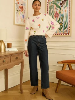 Clearance Love & Roses Embroidered Detail Knitted Jumper Ivory