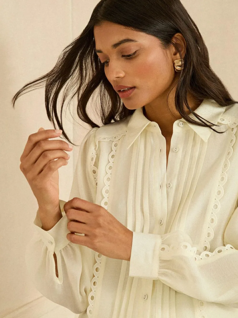Love & Roses Petite Long Sleeve Button Through Lace Trim Shirt^Women Blouses & Shirts