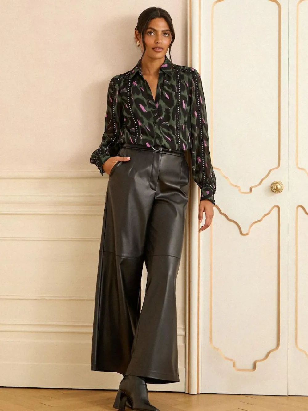 Sale Love & Roses Petite Button Through Long Sleeve Shirt Khaki Green