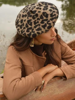 Sale Love & Roses Beret Hat Leopard
