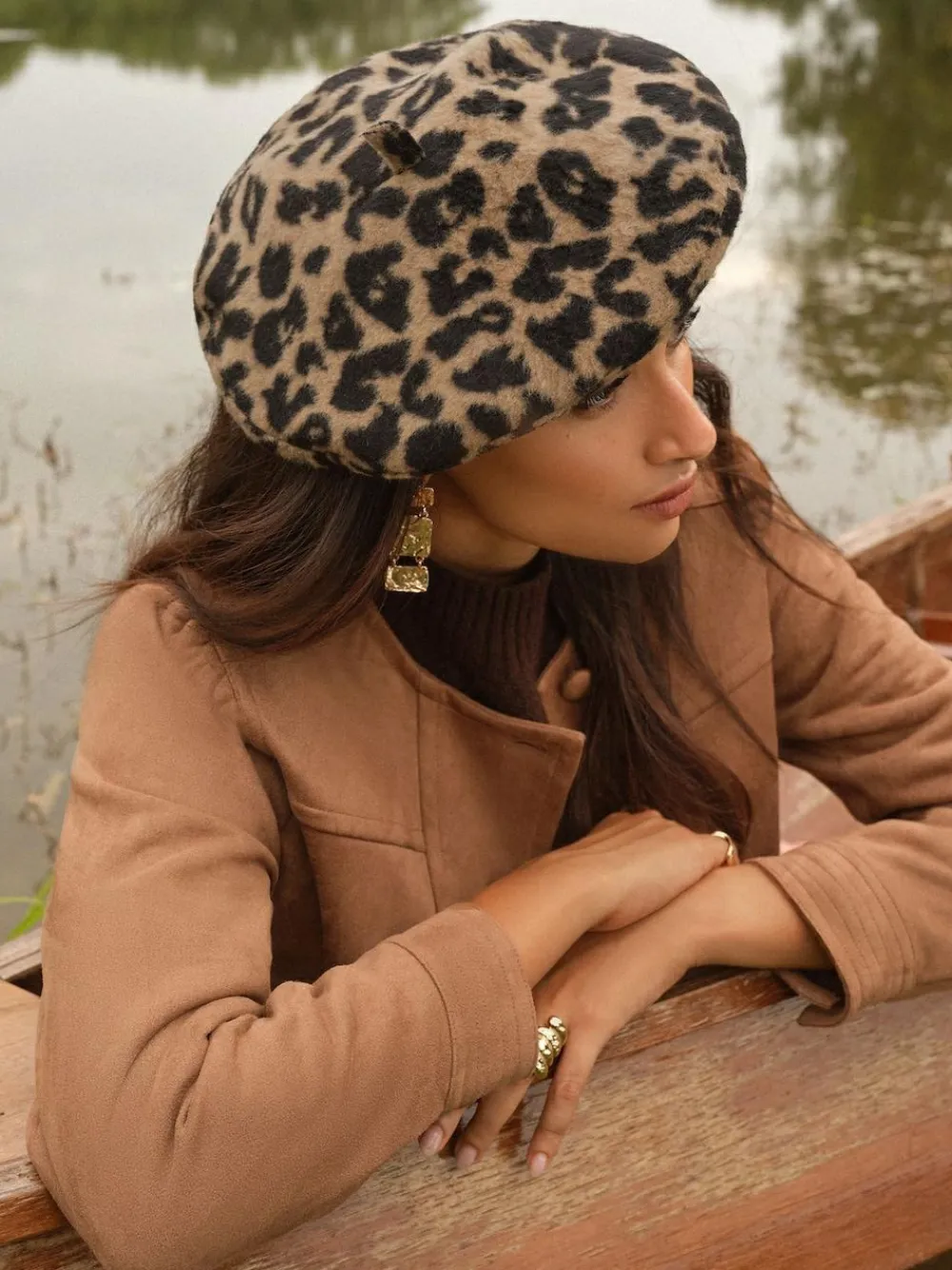 Sale Love & Roses Beret Hat Leopard