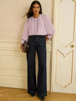 Sale Love & Roses 3/4 Sleeve Scallop Detail Blouse Lilac