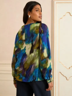 Love & Roses Long Sleeve Satin Cowl Neck Blouse Multi