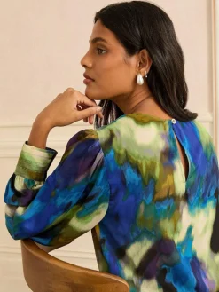 Love & Roses Long Sleeve Satin Cowl Neck Blouse Multi