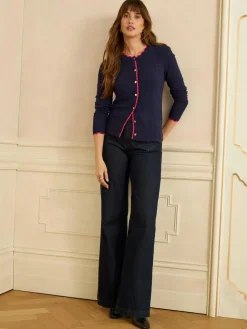 Love & Roses Navy and Pink Scallop Knitted Cardigan