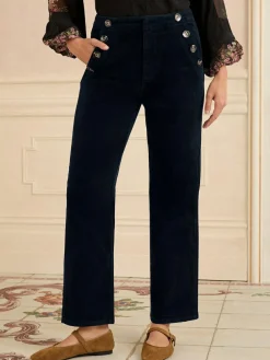 Hot Love & Roses Corduroy Straight Trousers Navy Blue
