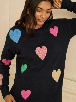 Clearance Love & Roses Animal Heart Jumper Navy Blue Multi