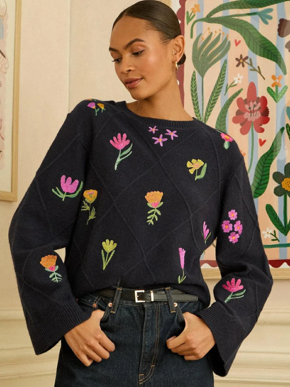 Love & Roses Embroidered Detail Knitted Jumper^Women Nightwear|Knitwear