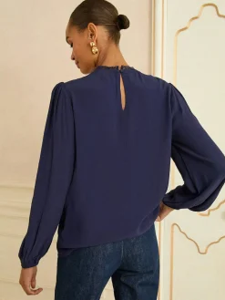 Love & Roses Navy Embroidered Crew Neck Long Sleeve Blouse^Women Blouses & Shirts