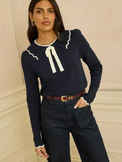 Clearance Love & Roses Knitted Collar Jumper Navy