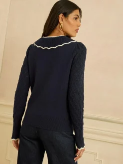 Clearance Love & Roses Knitted Collar Jumper Navy