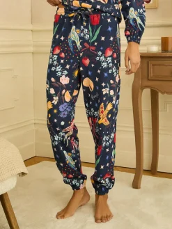 Sale Love & Roses Jersey Long Sleeve Pyjamas Set Navy Print