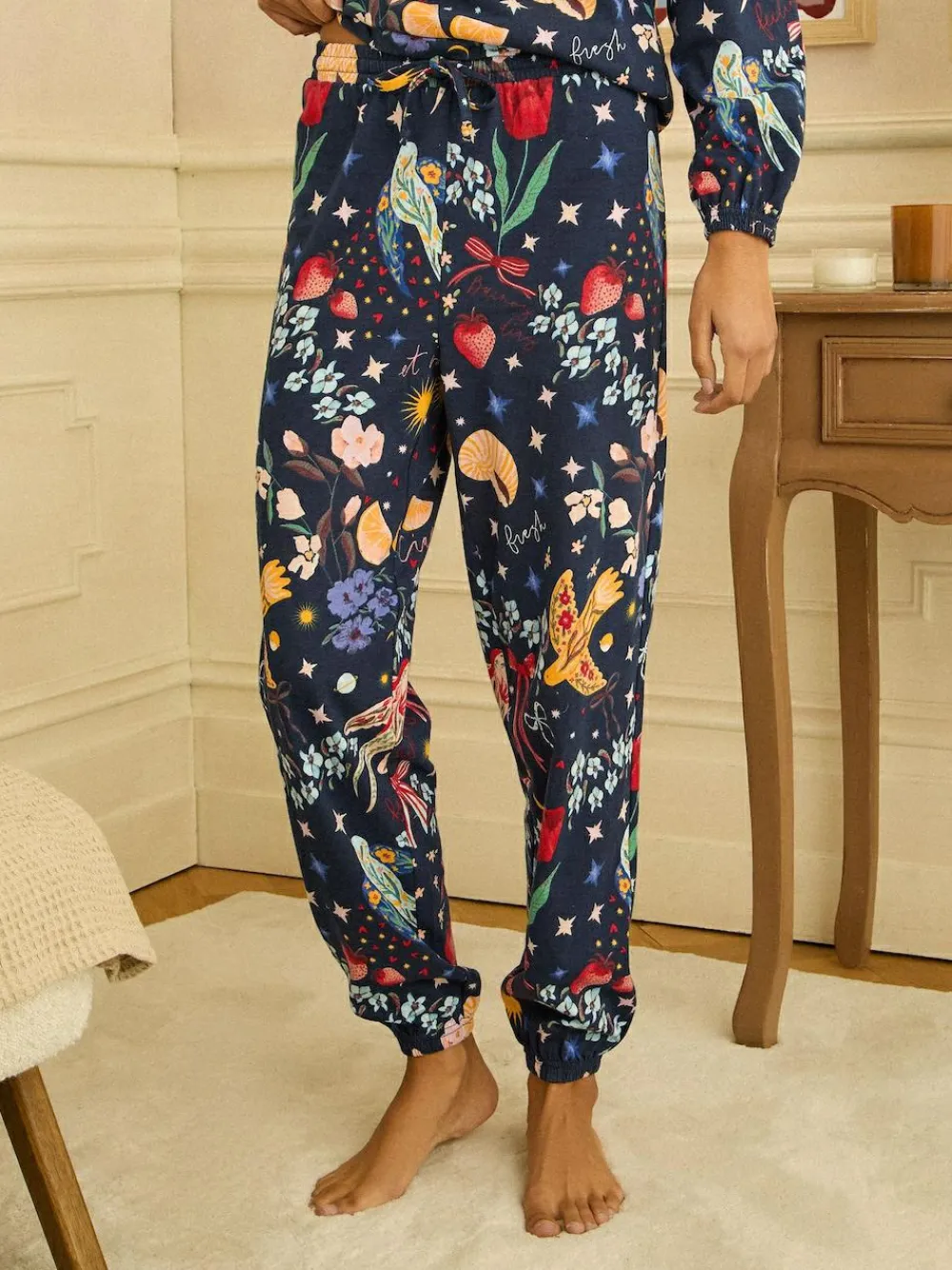 Sale Love & Roses Jersey Long Sleeve Pyjamas Set Navy Print