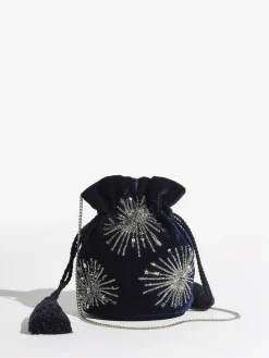 Sale Love & Roses Velvet Sequin Embellished Pouch Bag Navy