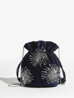 Sale Love & Roses Velvet Sequin Embellished Pouch Bag Navy