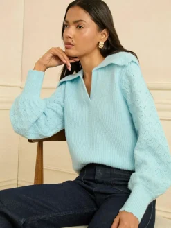 Love & Roses Pale Blue Knitted Collared Jumper^Women Knitwear|Knitwear