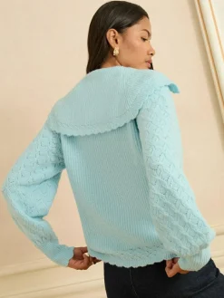 Love & Roses Pale Blue Knitted Collared Jumper^Women Knitwear|Knitwear