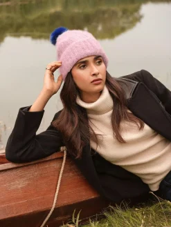 Love & Roses Pink and Blue Constrast Cosy Pom Hat