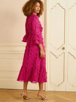 Clearance Love & Roses Flute Sleeve Midi Dress Pink 3D