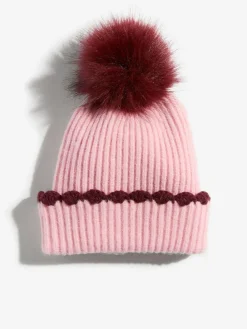 Online Love & Roses Scallop Trim Ribbed Pom Hat and Gloves Set Pink
