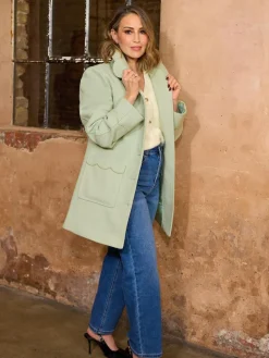 Discount Love & Roses Mid Length Scallop Trim Dolly Coat Pistashio Green