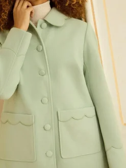 Discount Love & Roses Mid Length Scallop Trim Dolly Coat Pistashio Green