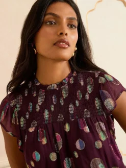 Discount Love & Roses Metallic Crew Neck Shell Top Purple Spot