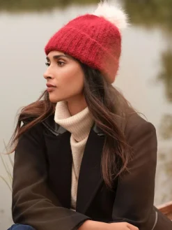 Love & Roses Red and Pink Constrast Cosy Pom Hat^Women Hats, Gloves & Scarves|Hats, Gloves & Scarves