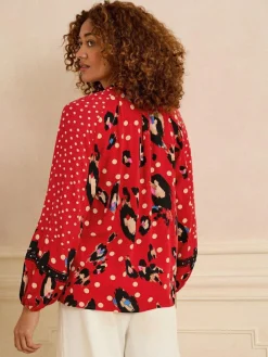 Love & Roses Red Animal Notch Neck Long Sleeve Blouse^Women Blouses & Shirts