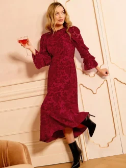 Love & Roses Burnout Ruffle Midi Dress^Women Dresses|Occasion Dresses