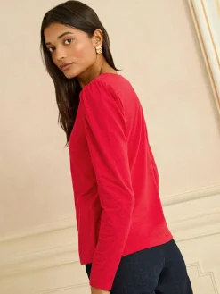 Sale Love & Roses Red Scallop V-Neck Long Sleeve Jersey Top