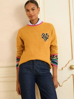 Sale Love & Roses Yellow Animal Print Heart Crew Neck Cosy Jumper