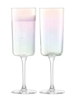 LSA International Set of 2 Mother of Pearl Iridescence Champagne Flutes 210ml^ Glassware