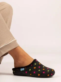 Lunar Black Peanut Polka Dot Mule Slippers^Women Slippers