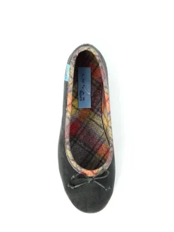 Clearance Lunar Grey Bow Tartan Trim Pump Slippers
